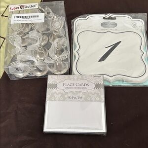 Elegant Silver & White Place Cards, silver bell place card holder &table numbers